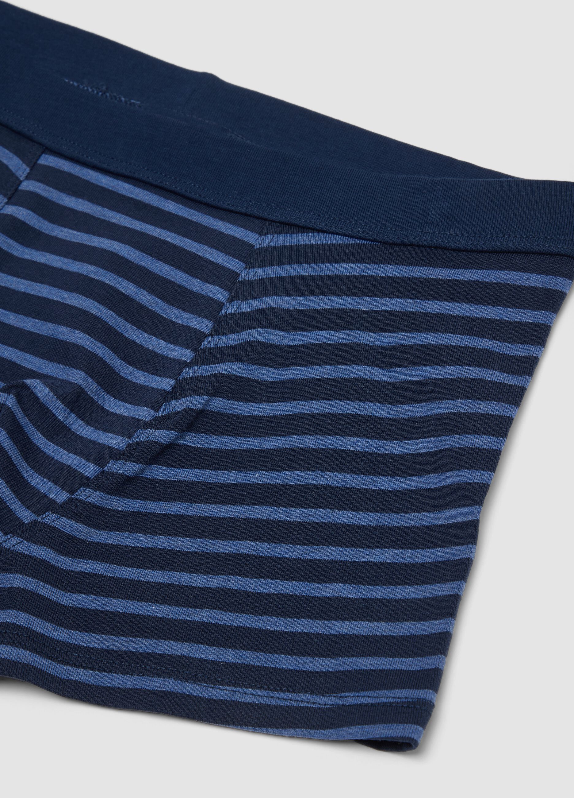Boxer midi blu a righe in cotone organico elasticizzato per bambino