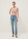 Pink pure cotton regular fit T-shirt with deep serafino neckline_1