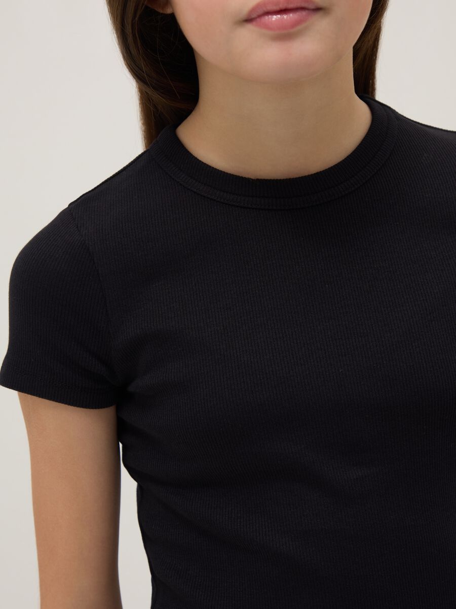 Black stretch cotton fitted t-shirt for girls_2