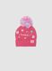 Cappello rosa in maglia con pon pon e ricami_0