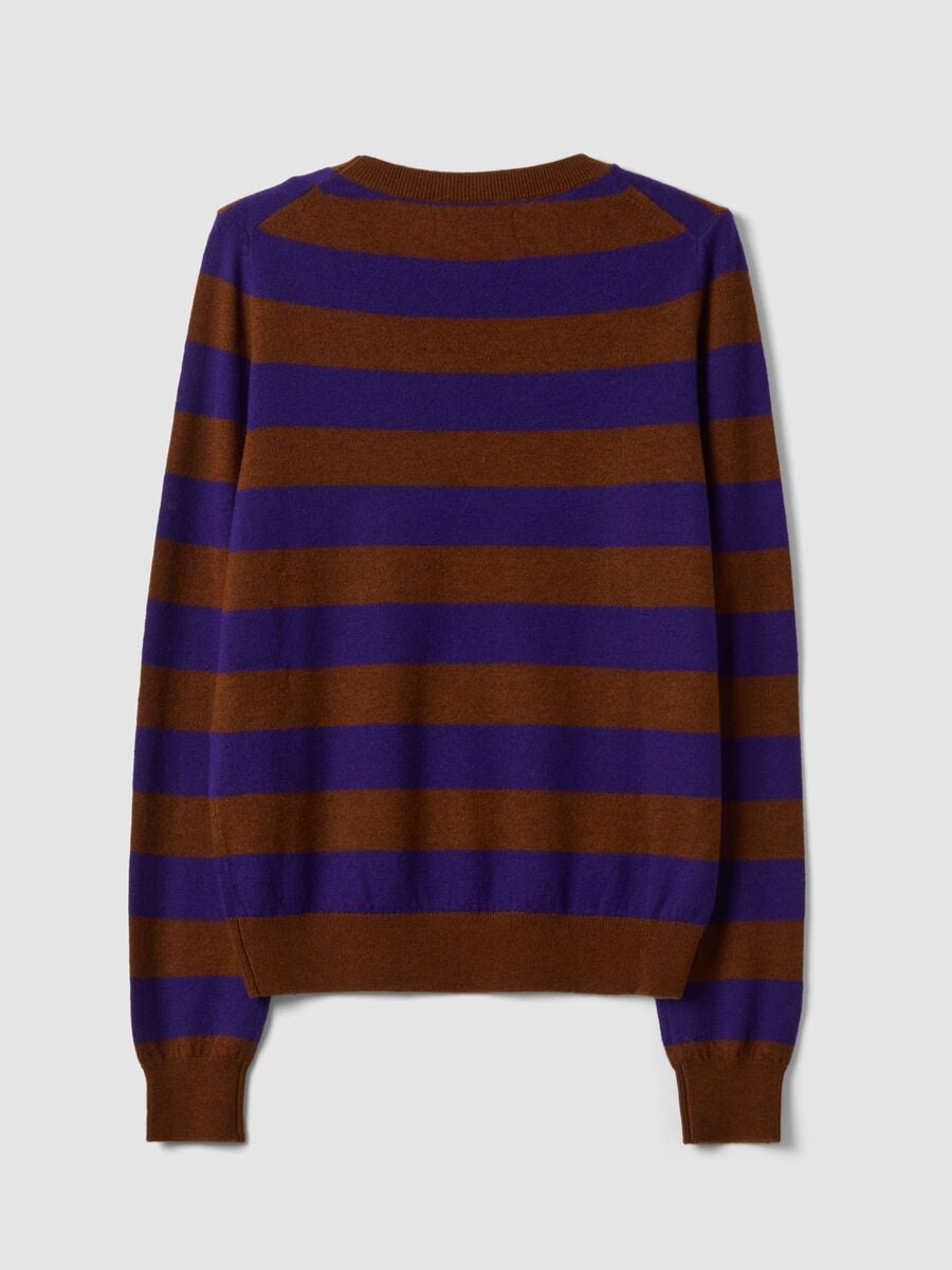 Maglia viola in pura lana a righe con girocollo_2