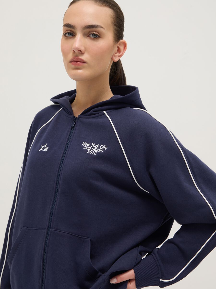 Blue hoodie with zip in cotton blend relaxed fit_0