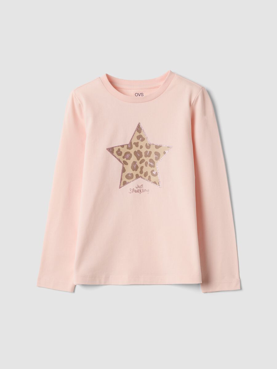 T-shirt rosa in cotone organico elasticizzato con girocollo_0