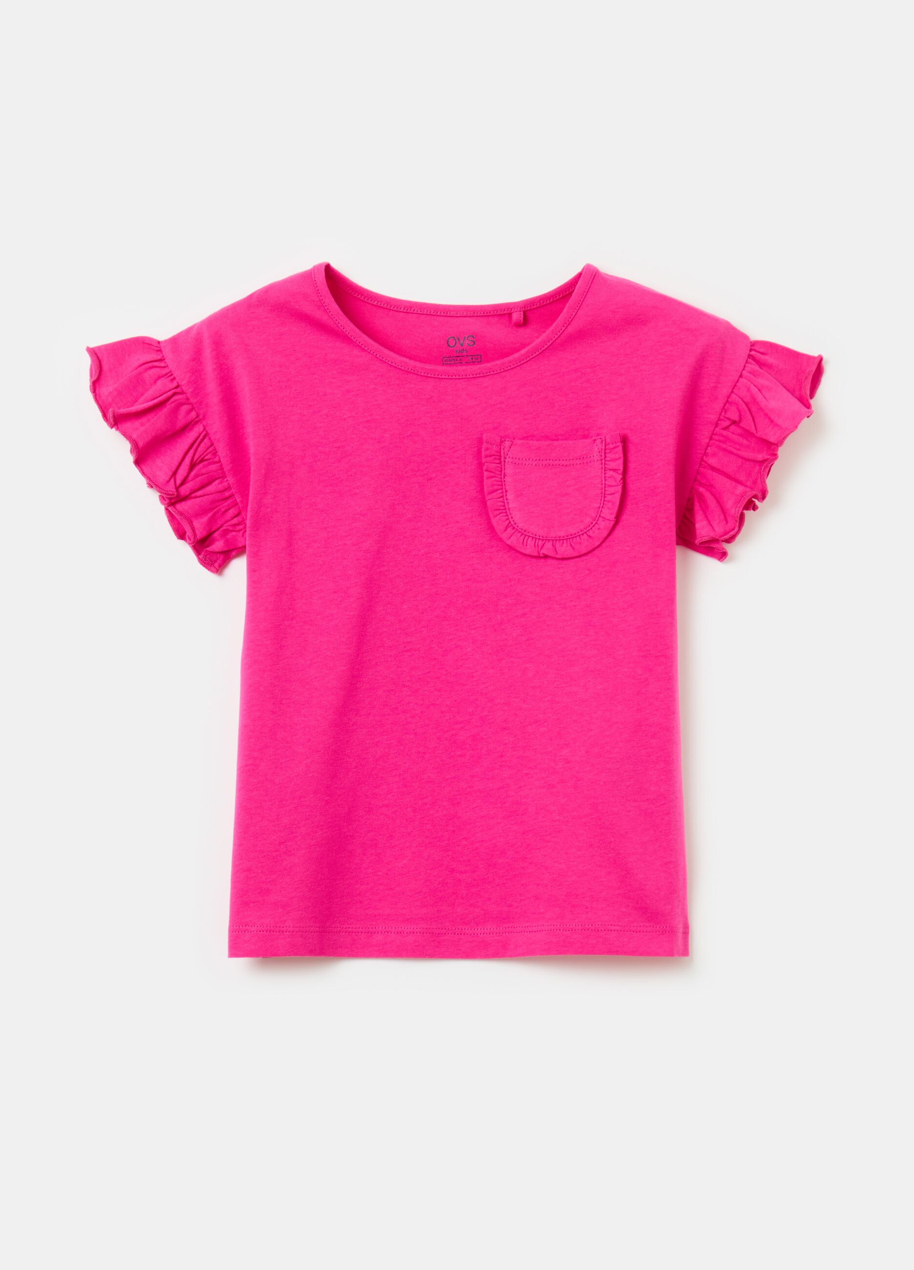 Cotton T-shirt with small pocket and frills