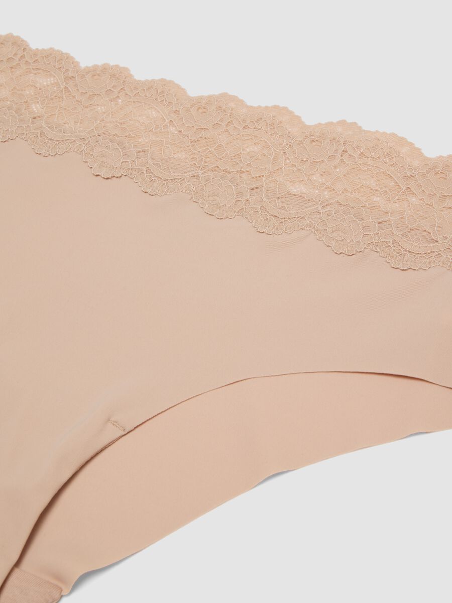 Beige stretch microfibre briefs with lace_2