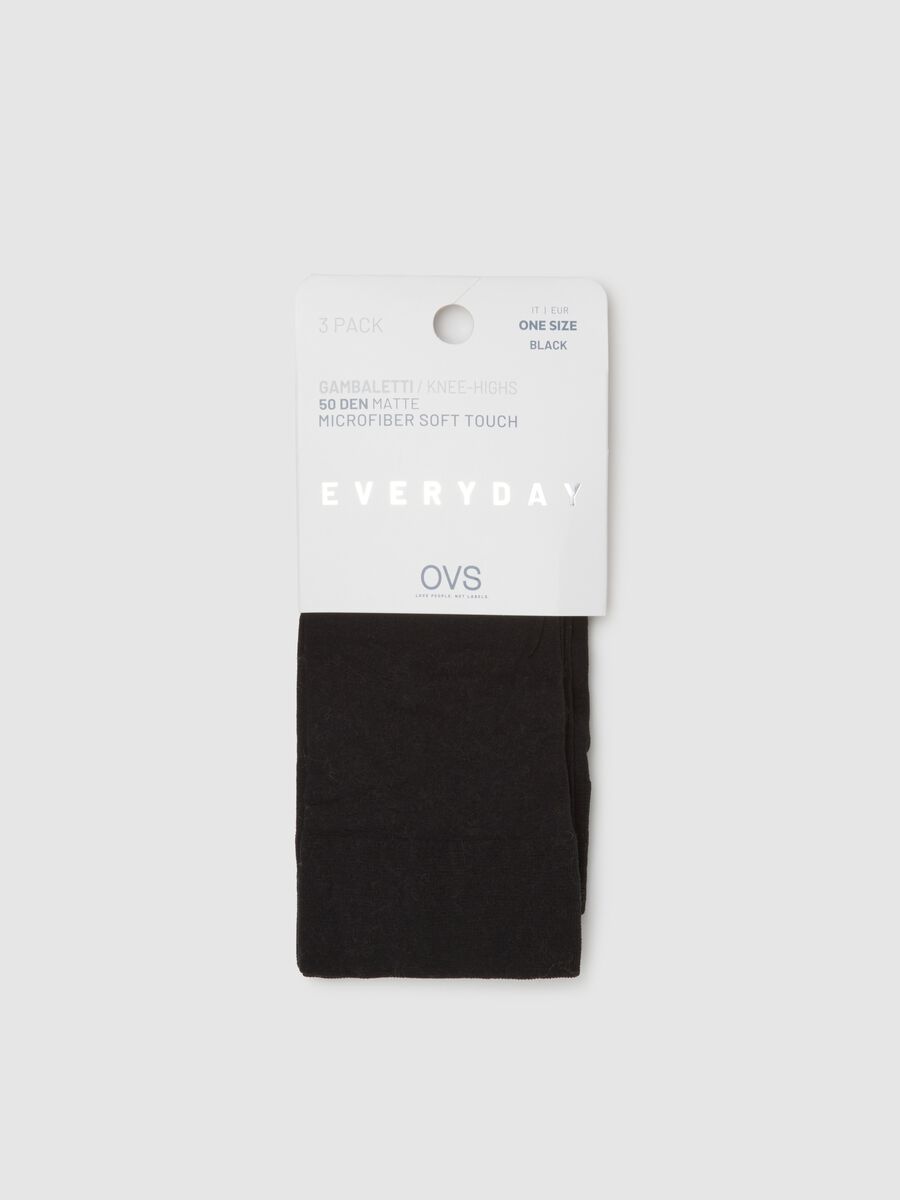 Black elasticated fabric knee-high socks tripack_0