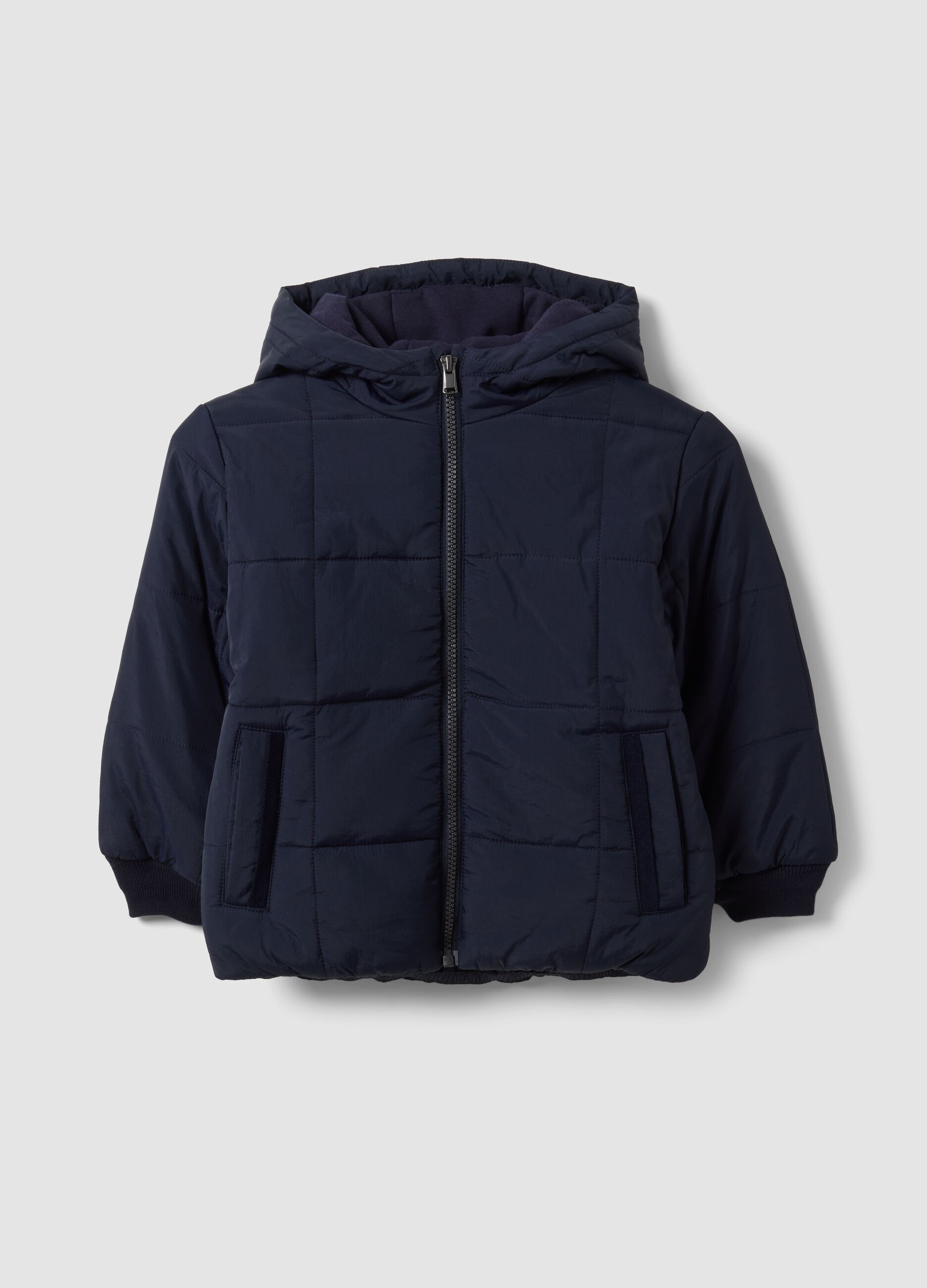 Giubbotto blu navy imbottito con cappuccio e zip per bambino