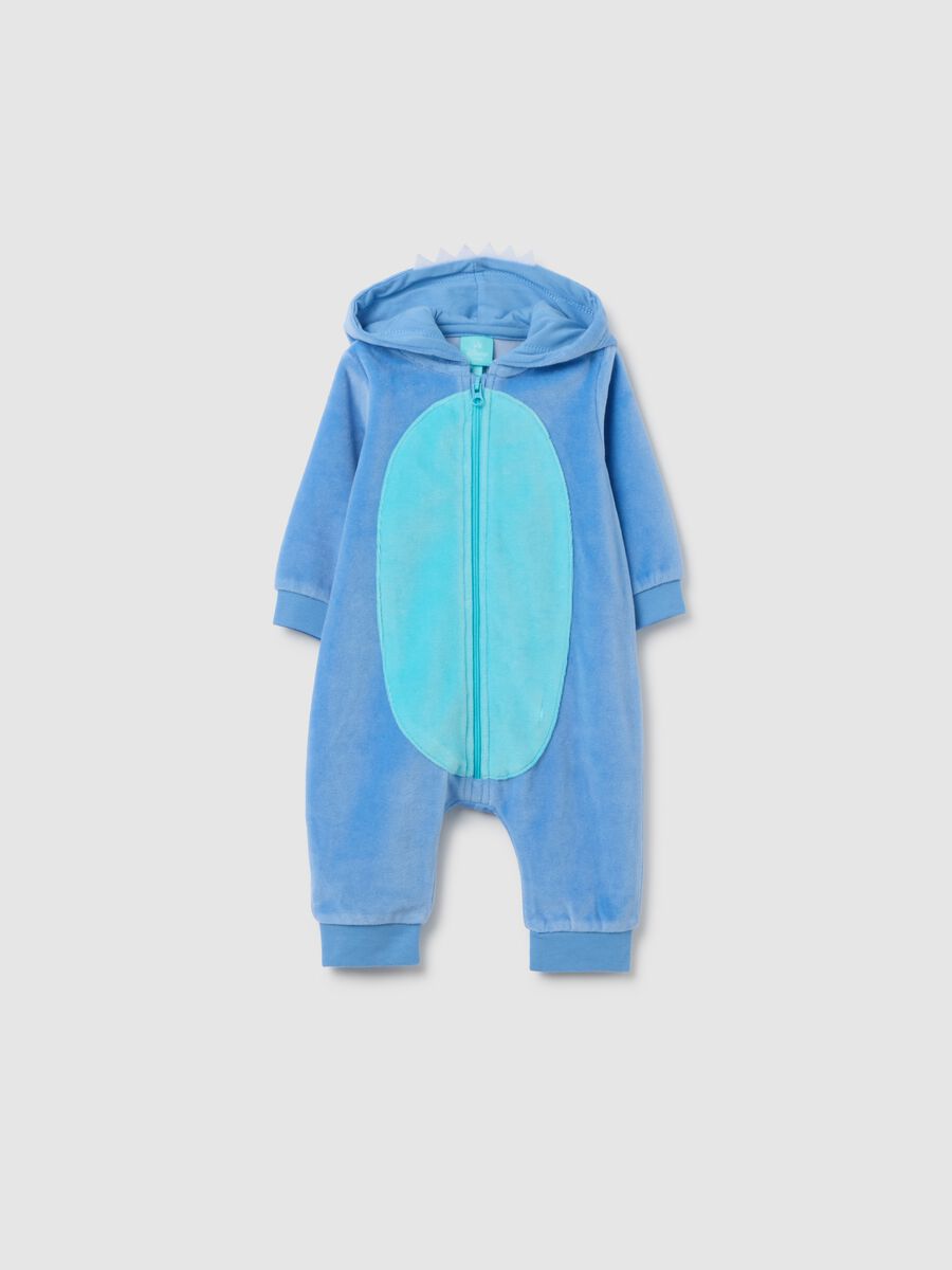 Baby blue cotton blend onesie with hood_0
