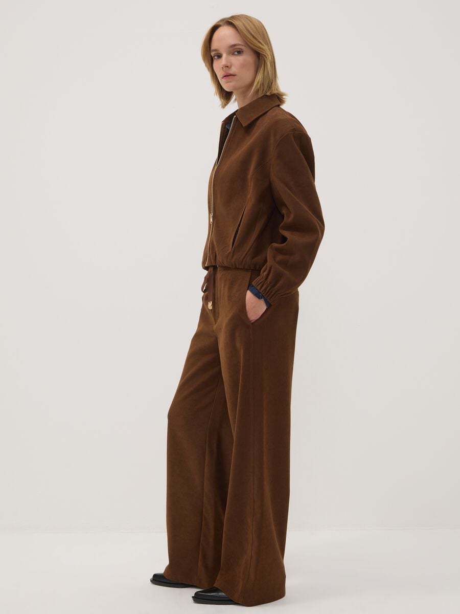 Brauner Stretch-Blazer mit Reissverschluss, Oversize-Fit_1