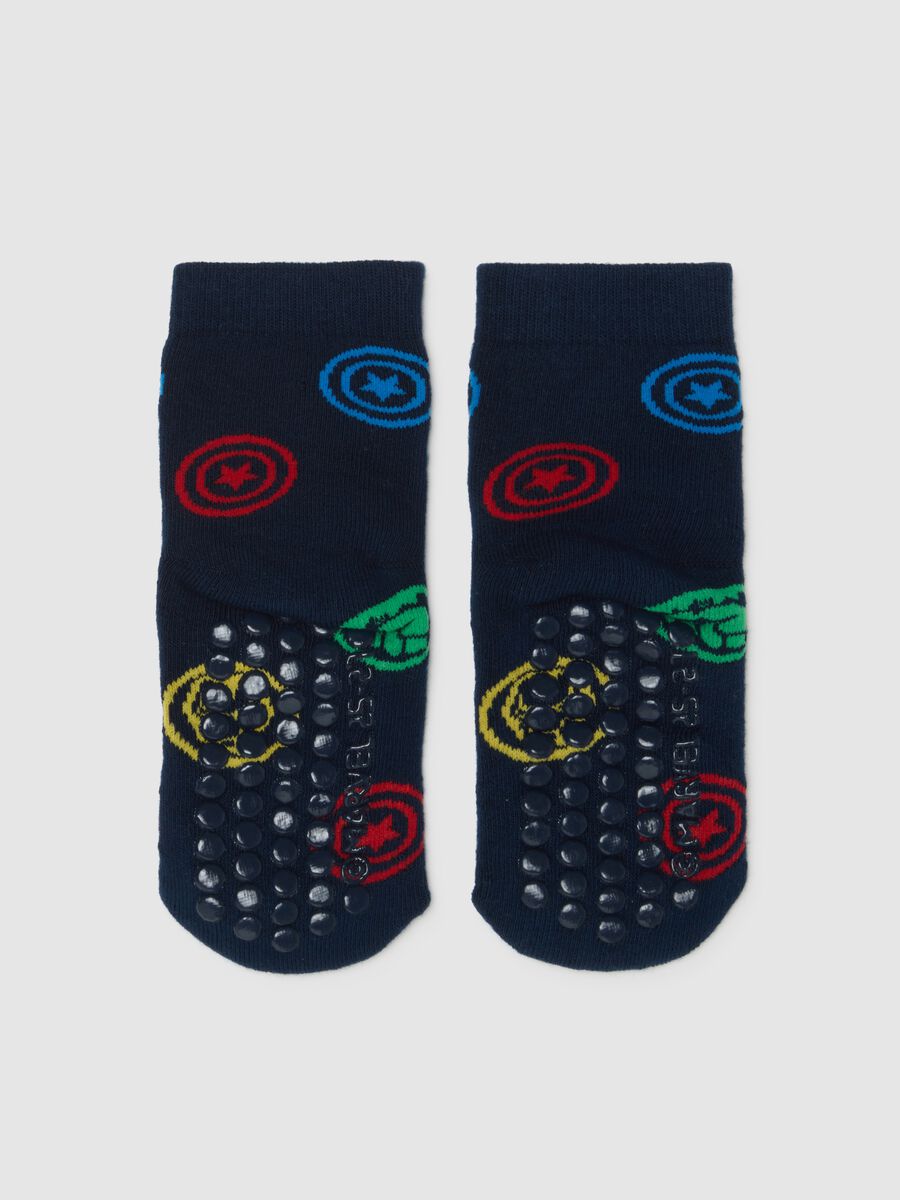 Black non-slip children's socks in cotton blend with embroidery_2