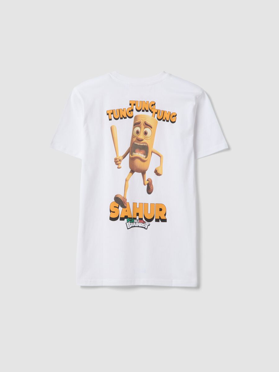 Boy's white pure cotton T-shirt, regular fit with prints_1