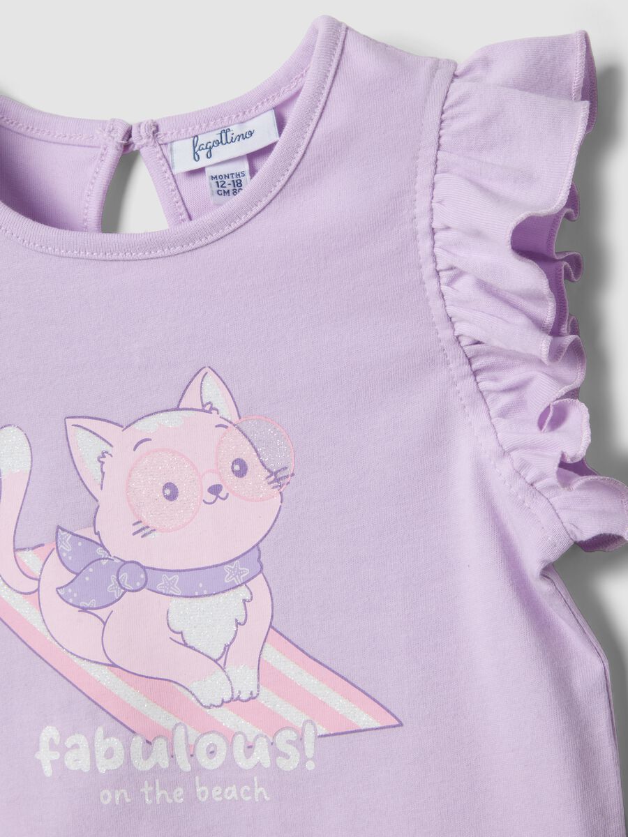 Lila M&auml;dchen-Tanktop aus reiner Bio-Baumwolle mit Print und R&uuml;schen_2