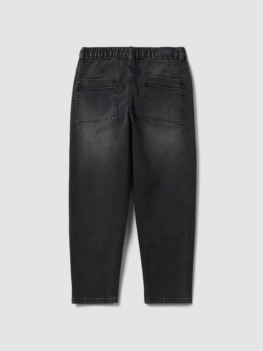 Jeans neri in cotone elasticizzato con vita elastica per ragazzo_2