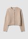 Beige stretch-fabric crew-neck cardigan with oversized fit_4