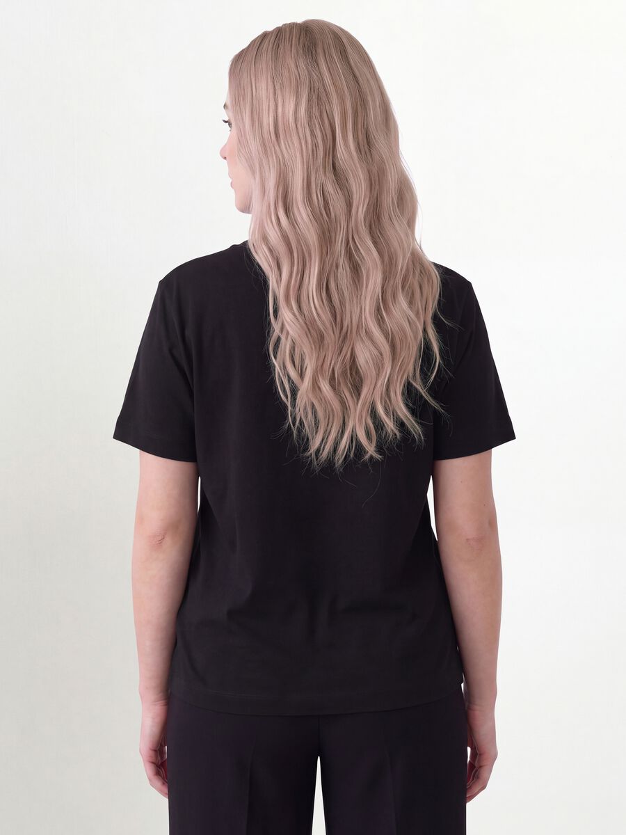 Black pure cotton T-shirt with floral print, regular fit_3