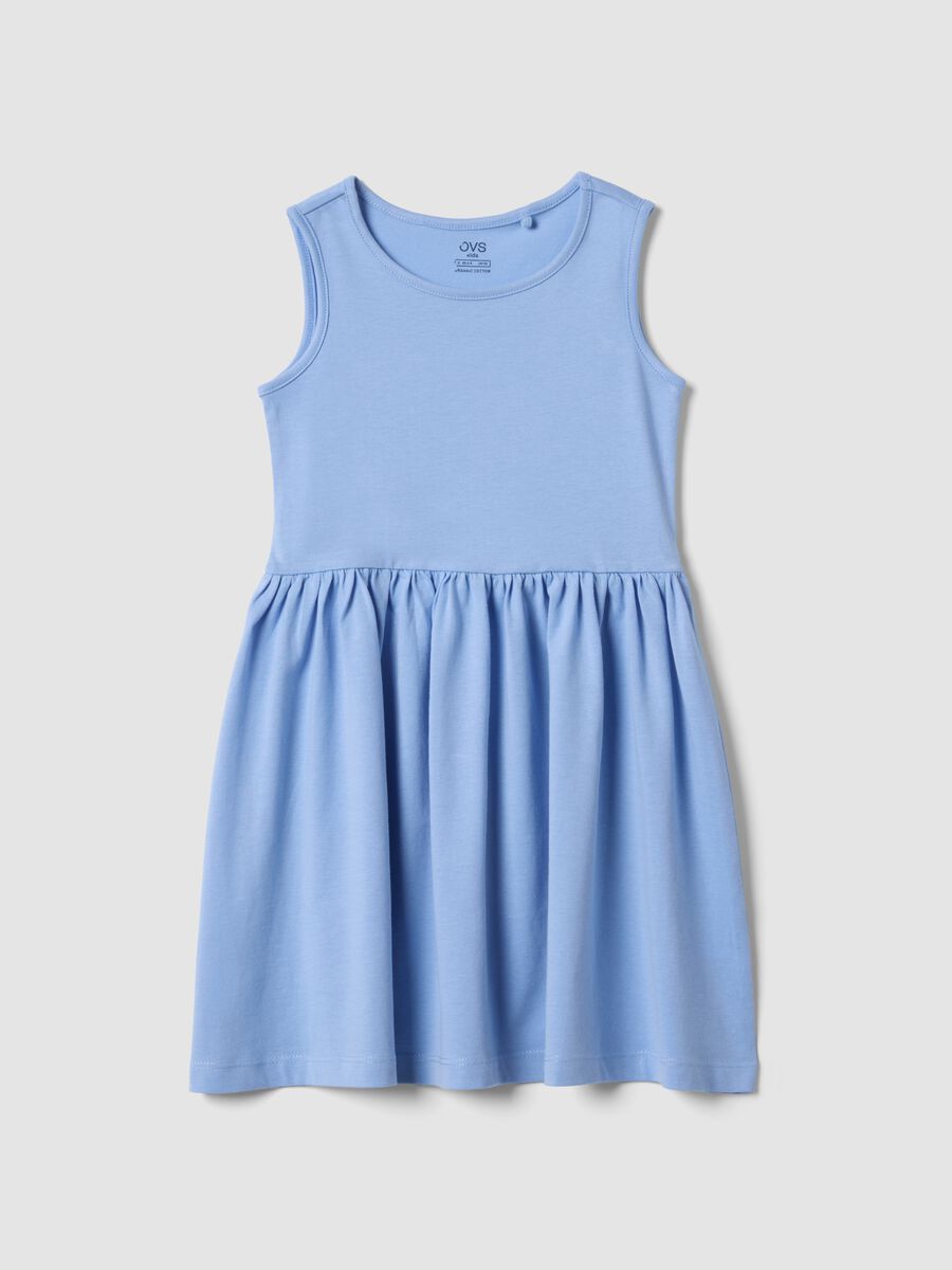 Sleeveless light blue pure cotton girls&rsquo; dress, regular fit_0