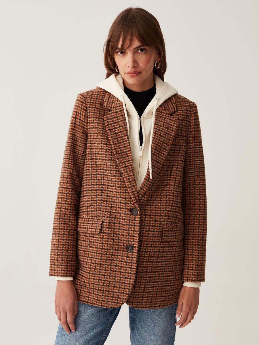 Hounds-tooth single-breasted blazer_1
