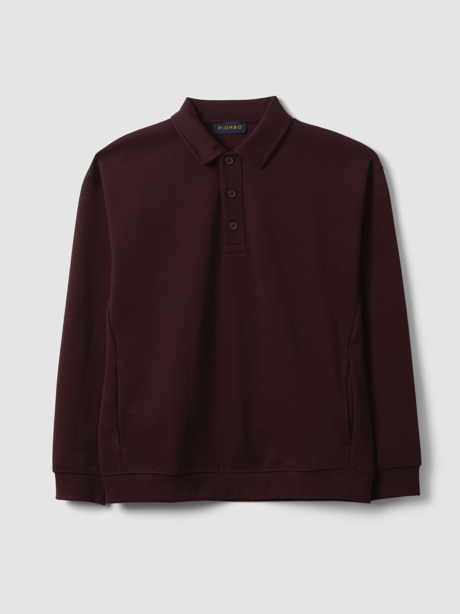 Braunes Sweatshirt aus Stretchmaterial mit Polokragen, Relaxed Fit_4