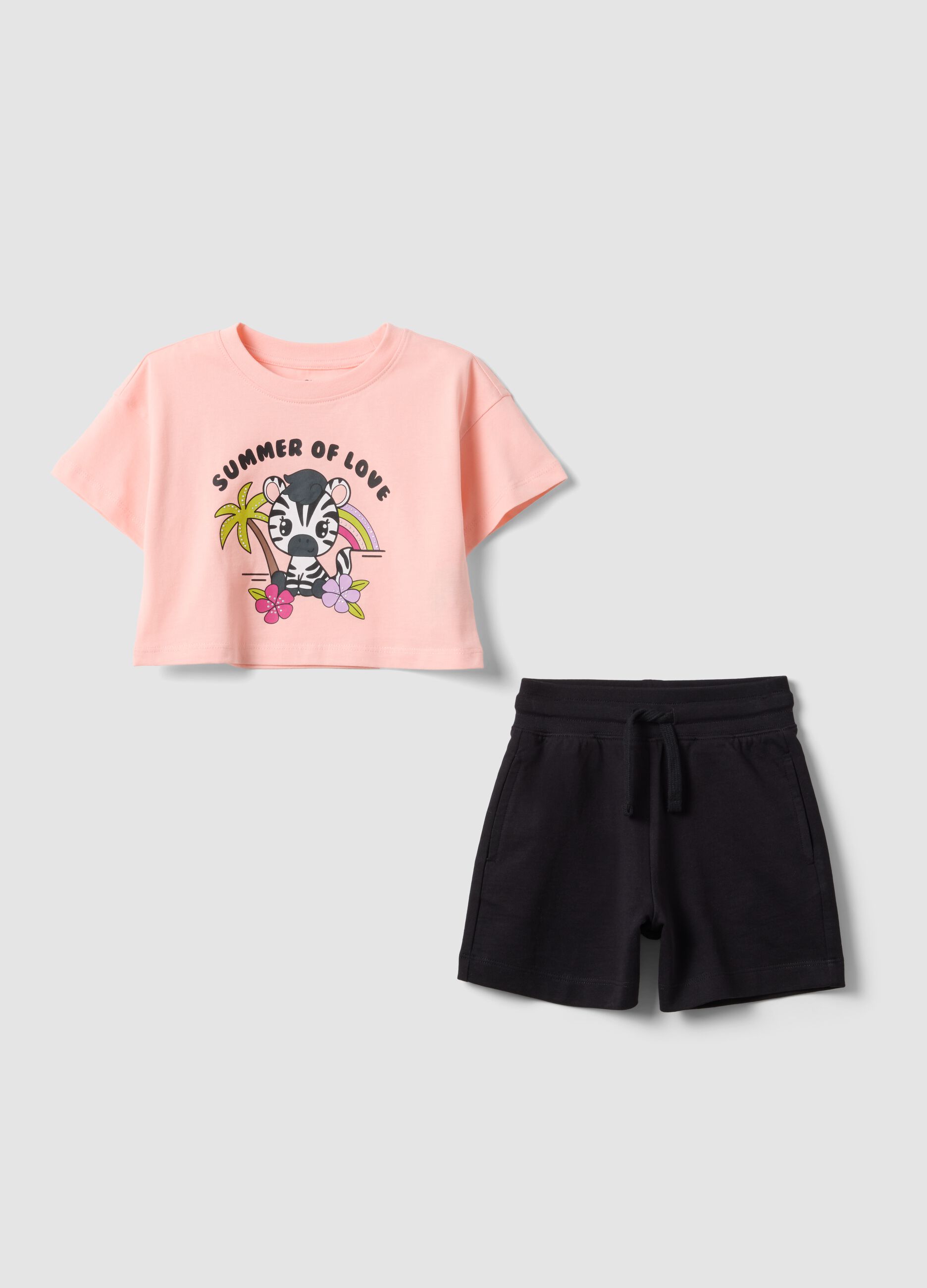 Pink pure cotton set with T-shirt and shorts