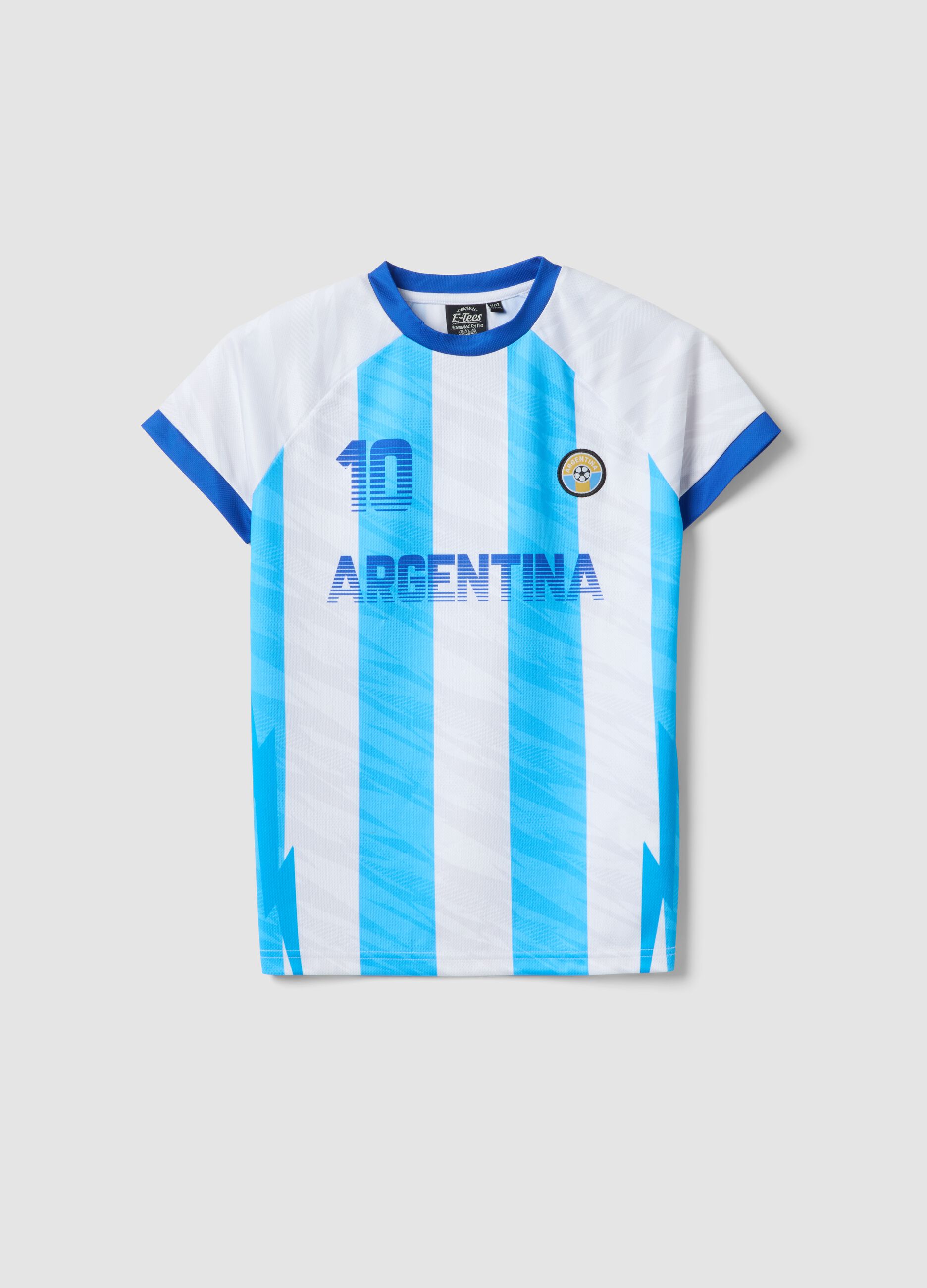 Kids&rsquo; Argentina striped T-shirt in white and sky blue, oversized fit