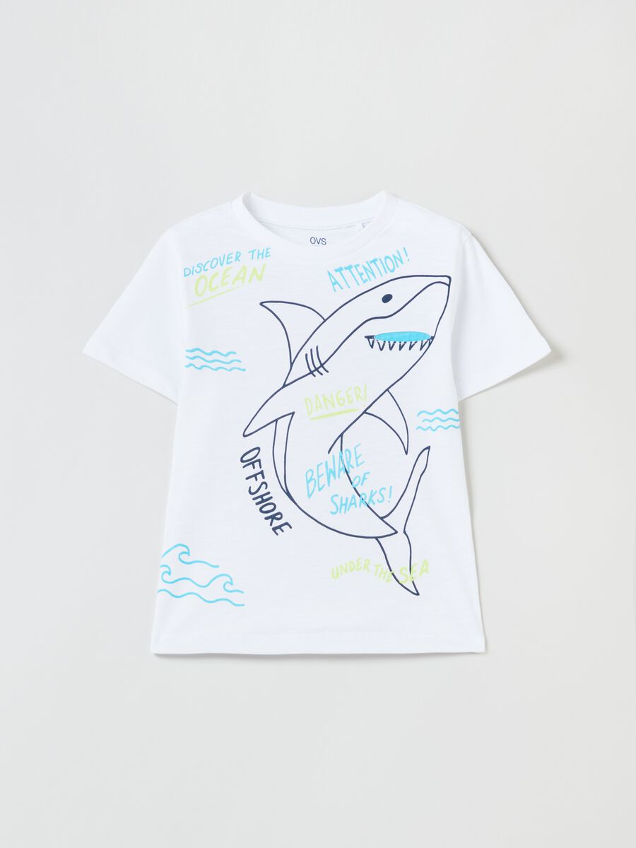 T-shirt in cotone con stampa squalo_0