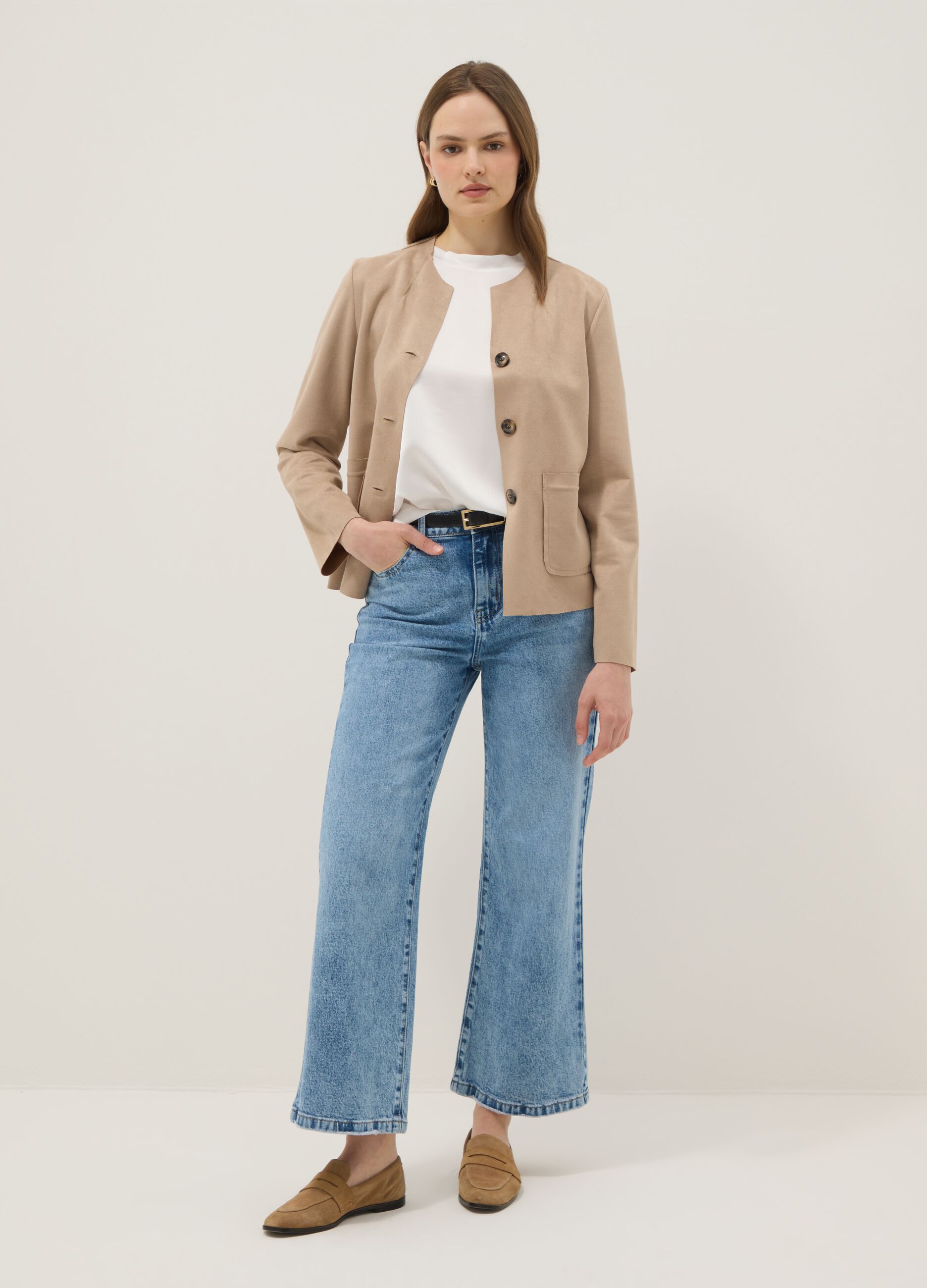 Beige regular fit jacket with front pockets