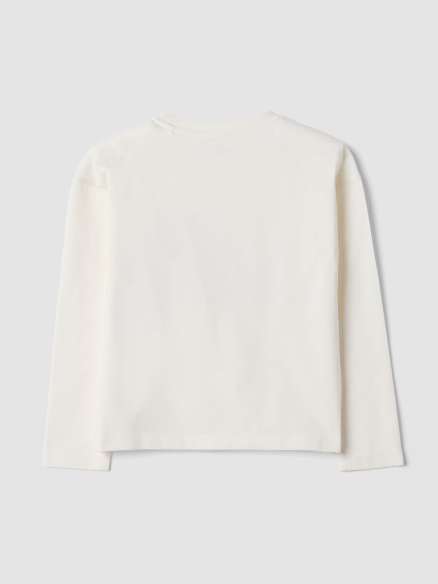 T-shirt bianca in cotone elasticizzato con girocollo_1