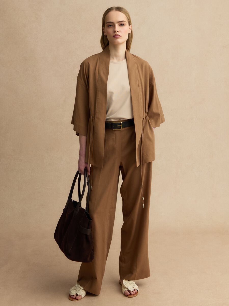 Braune Wide-Leg-Hose aus Leinenmischung_0