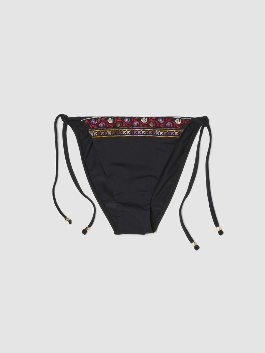 Bas de bikini noir en tissu stretch avec liens_4
