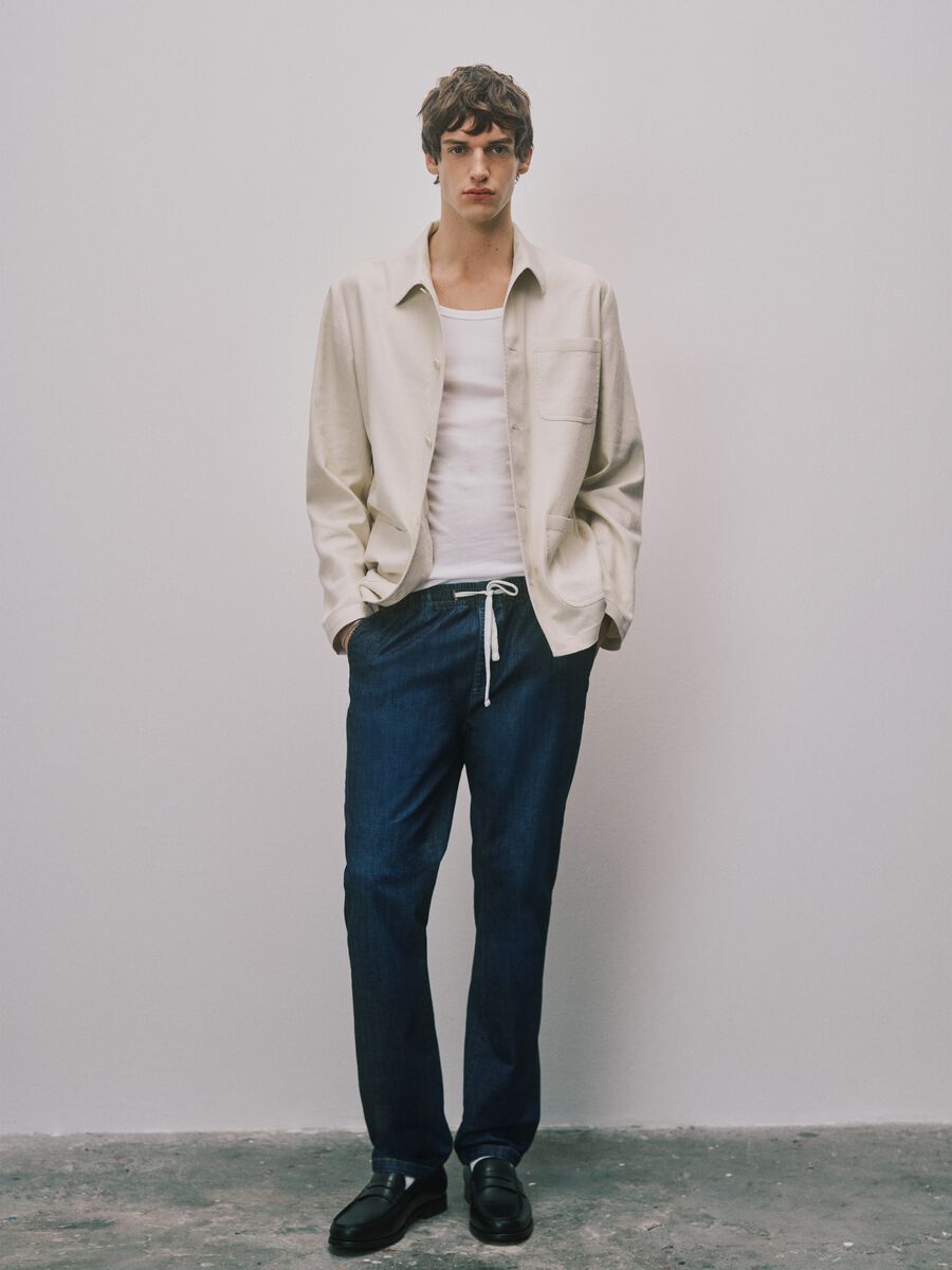 Regular fit stretch cotton denim blue jeans_0