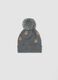 Grey knitted hat with pom pom and teddy bear pattern_1