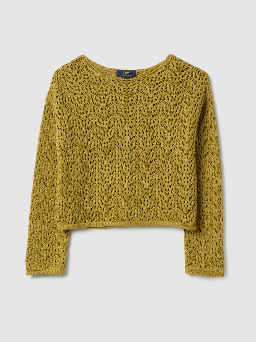 Pure cotton yellow jumper regular fit with perforated pattern_0