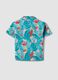 Camisa azul em algod&atilde;o puro com estampado tropical_1