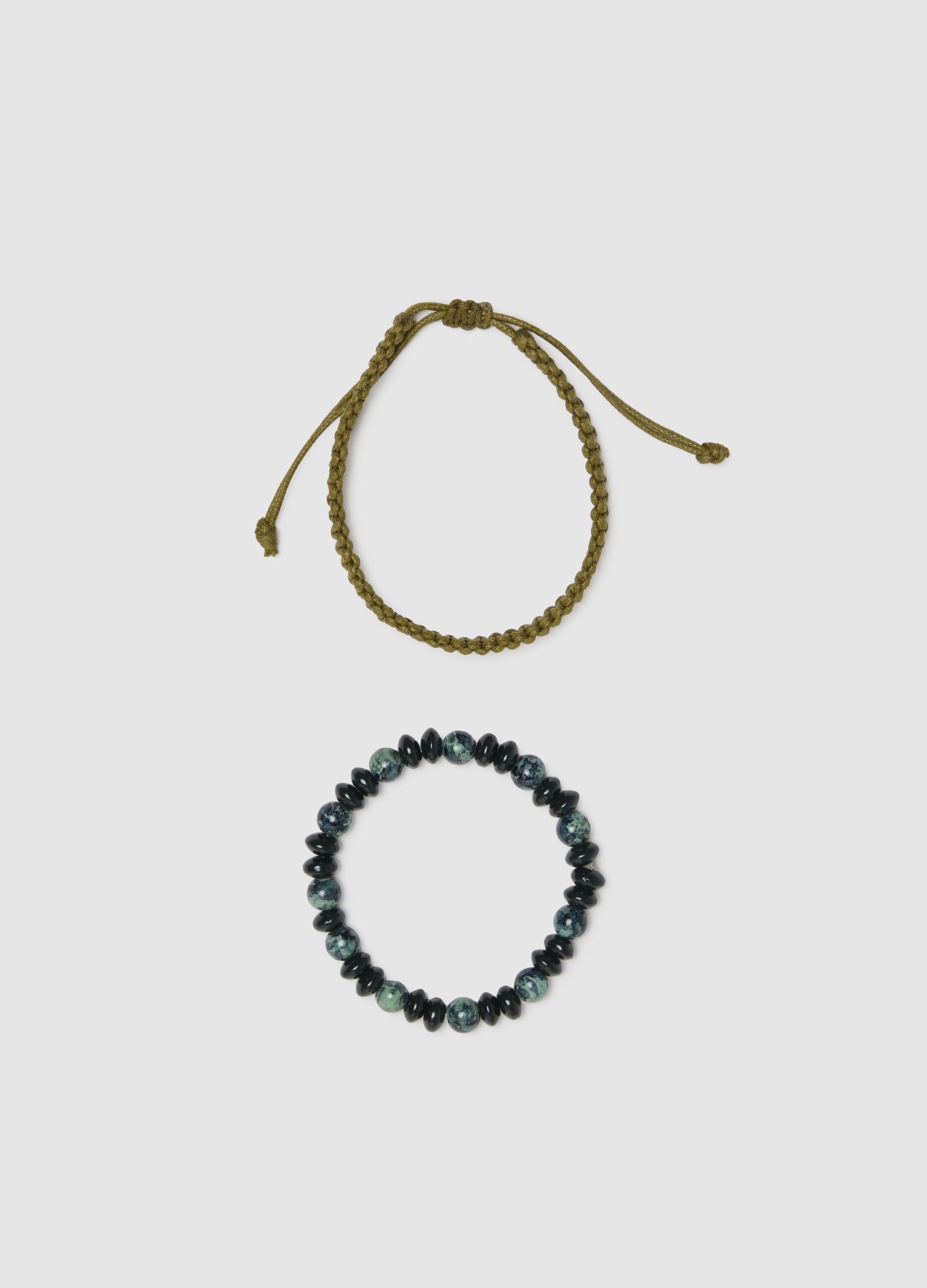 Multicolour glass bead bracelets with woven design twin pack