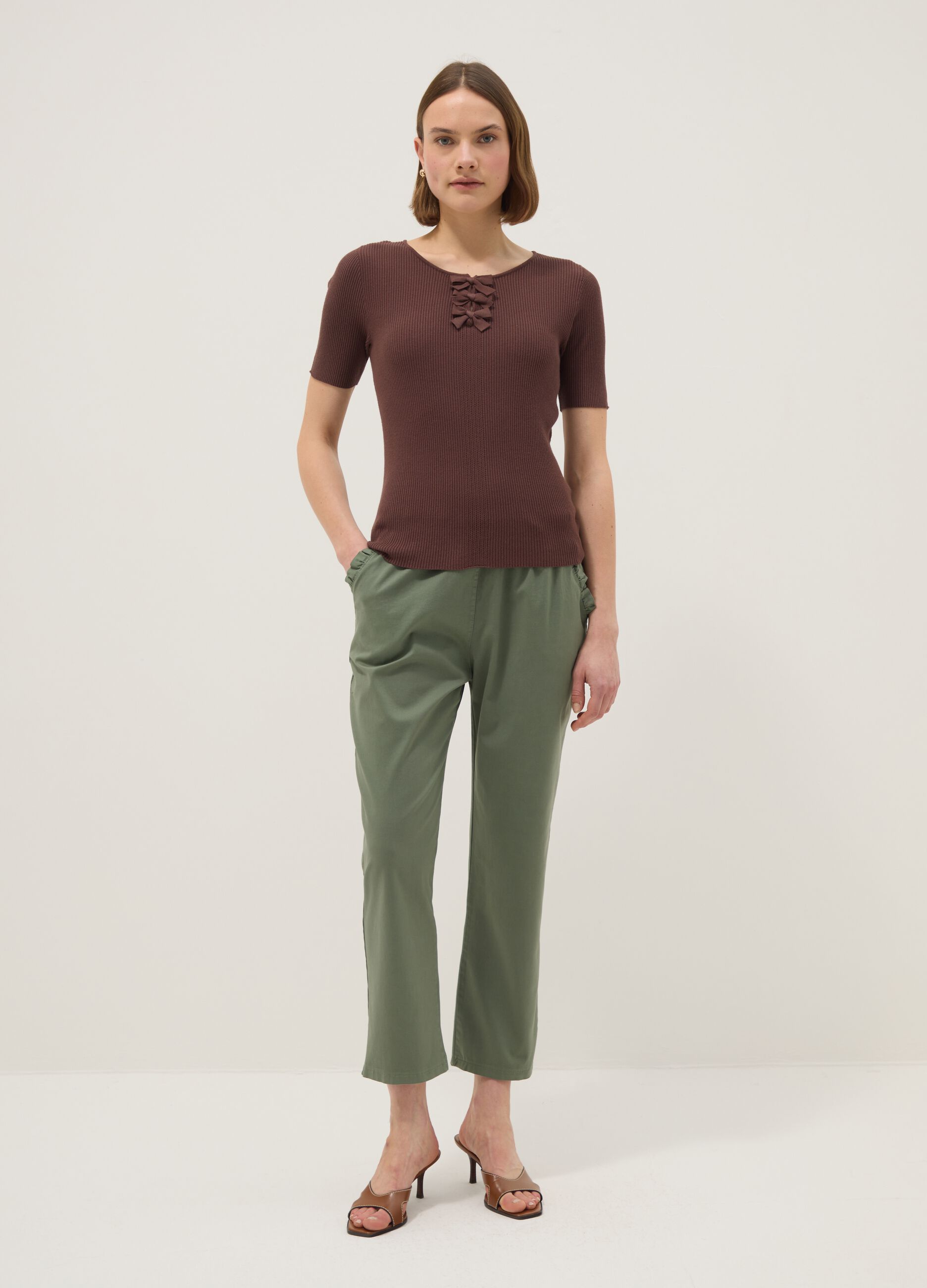 Regular Fit Green Stretch Cotton Trousers