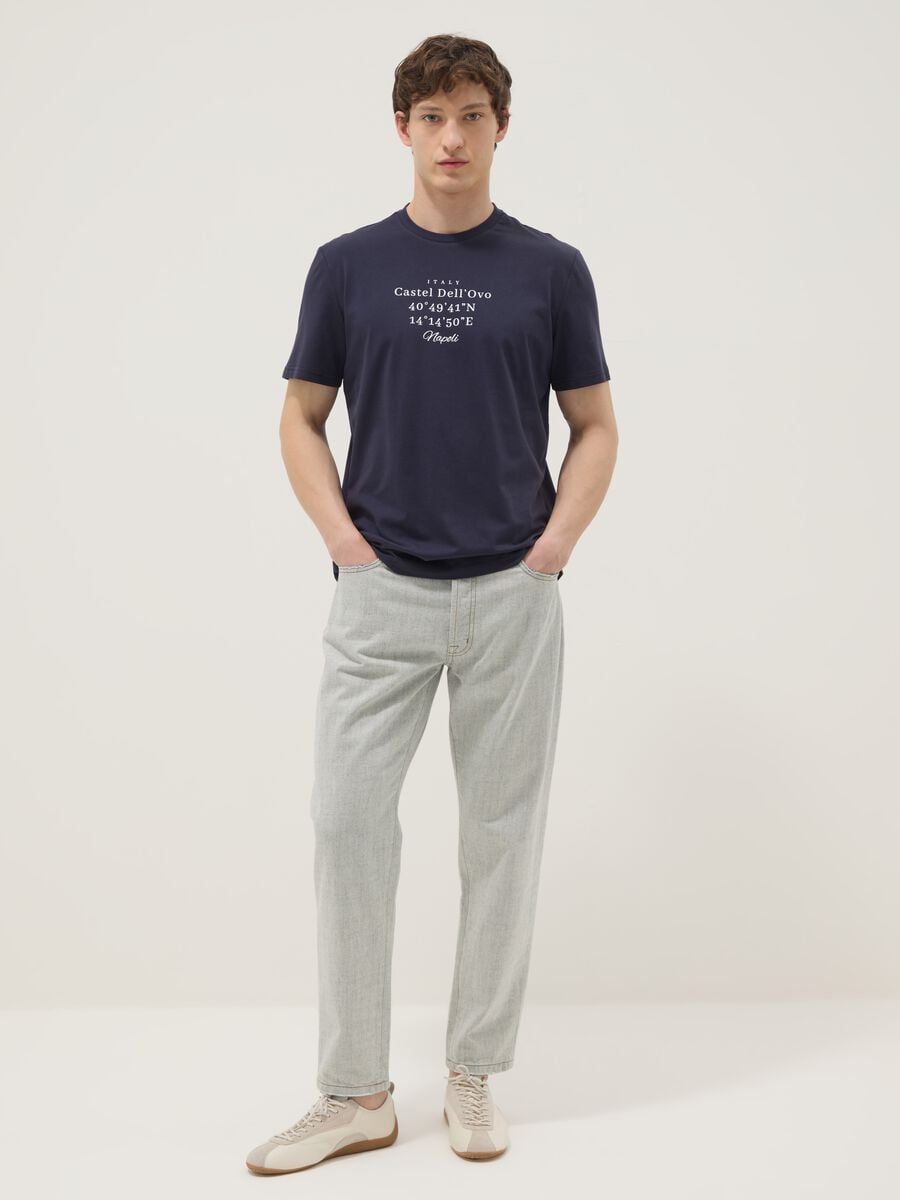 Blaues T-Shirt aus reiner Baumwolle mit kurzen &Auml;rmeln, Regular Fit_1