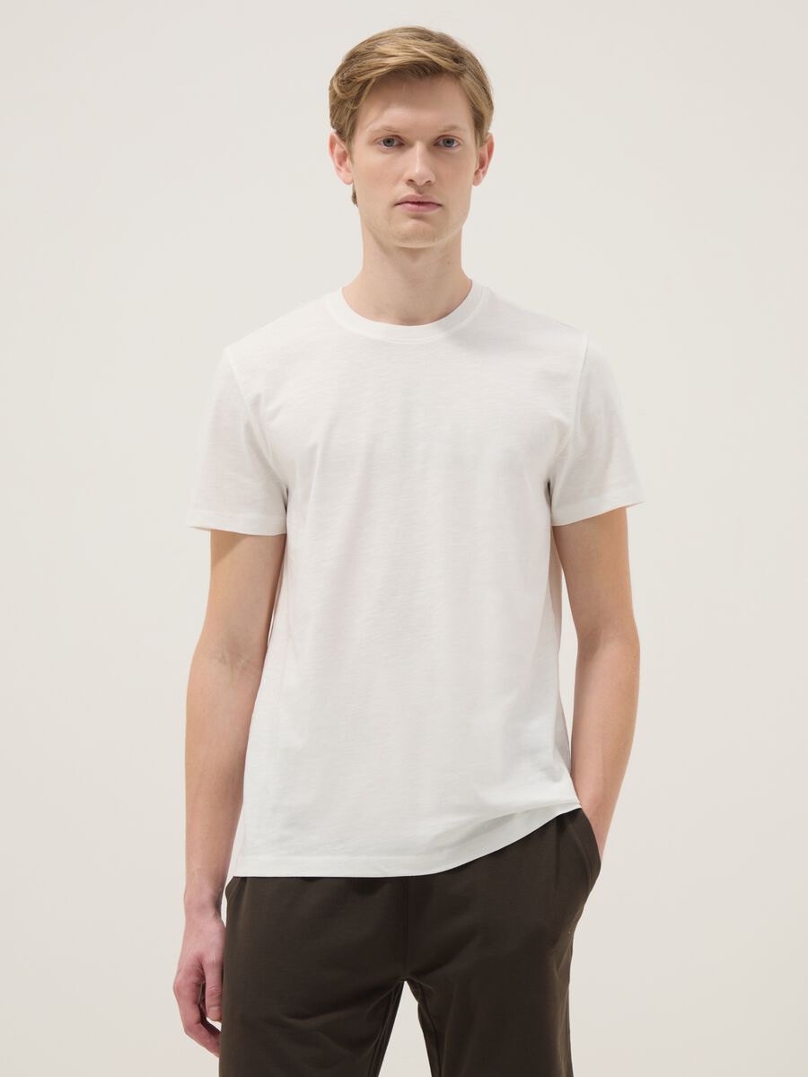 White regular fit short-sleeved pure cotton t-shirt_1