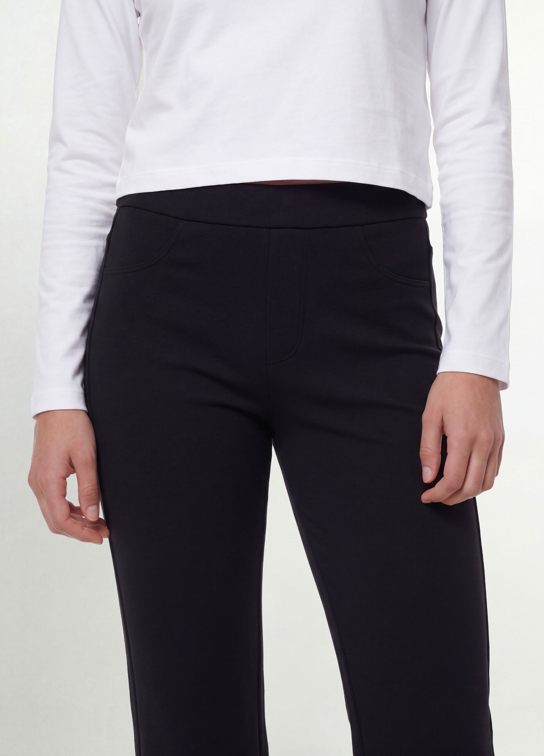 Girls' black slim-fit stretch organic cotton trousers