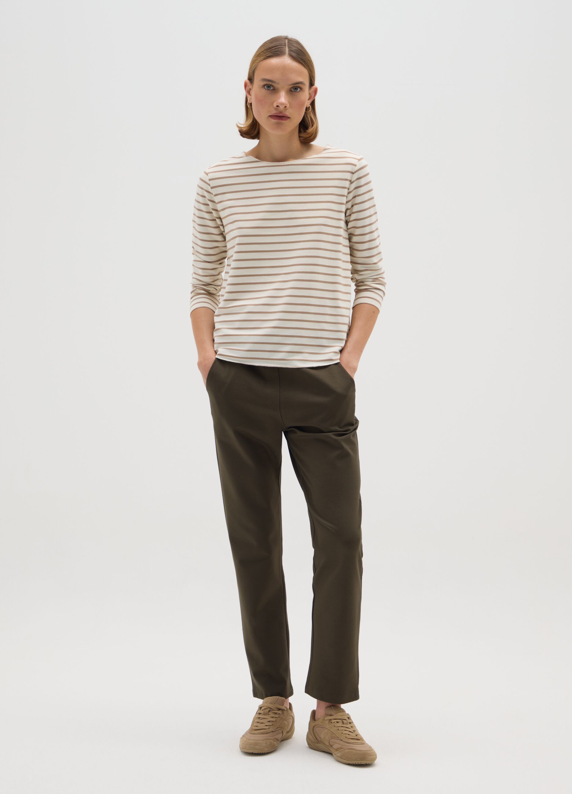 Striped beige cotton jumper