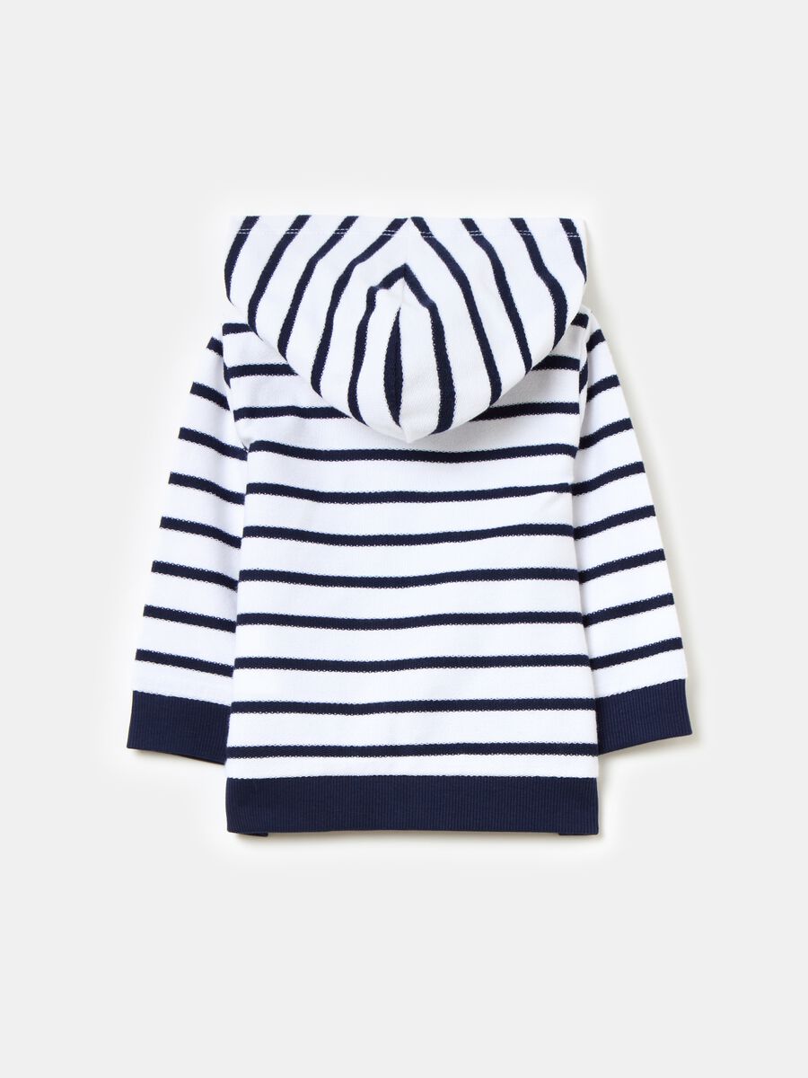 Full-zip sweatshirt in striped organic cotton with hood_1