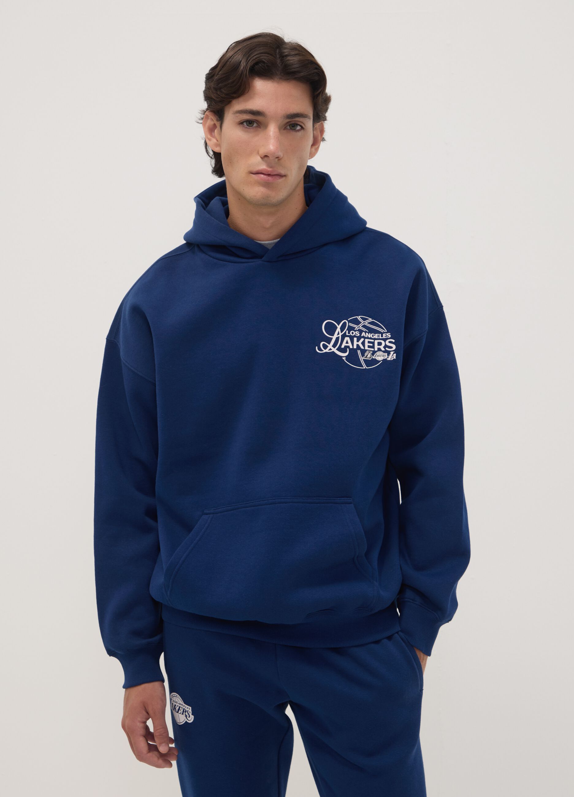 Sweatshirt azul com capuz em mistura de algod&atilde;o com estampado Lakers