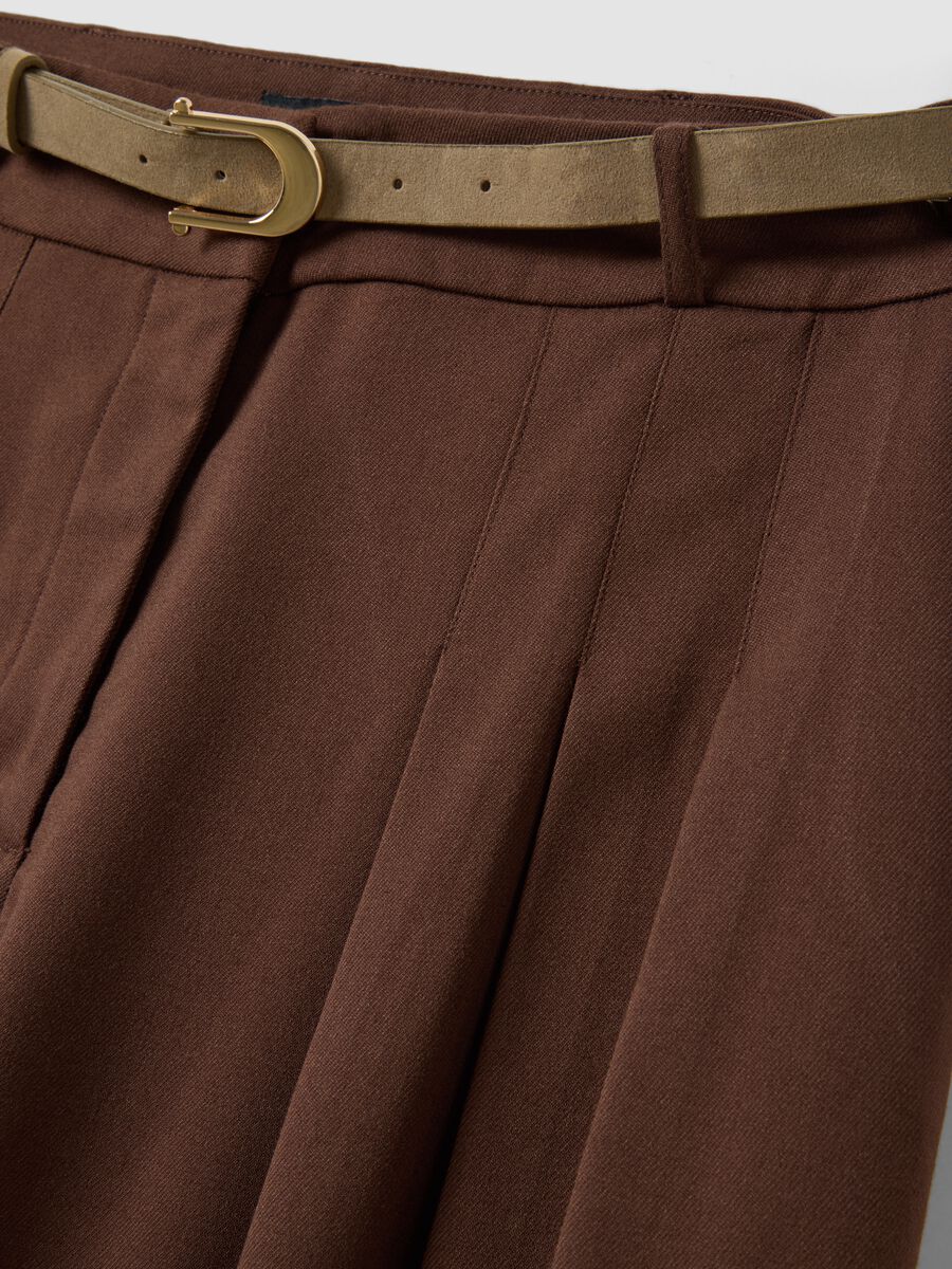 Brown wide-leg formal trousers in stretch viscose with belt_5