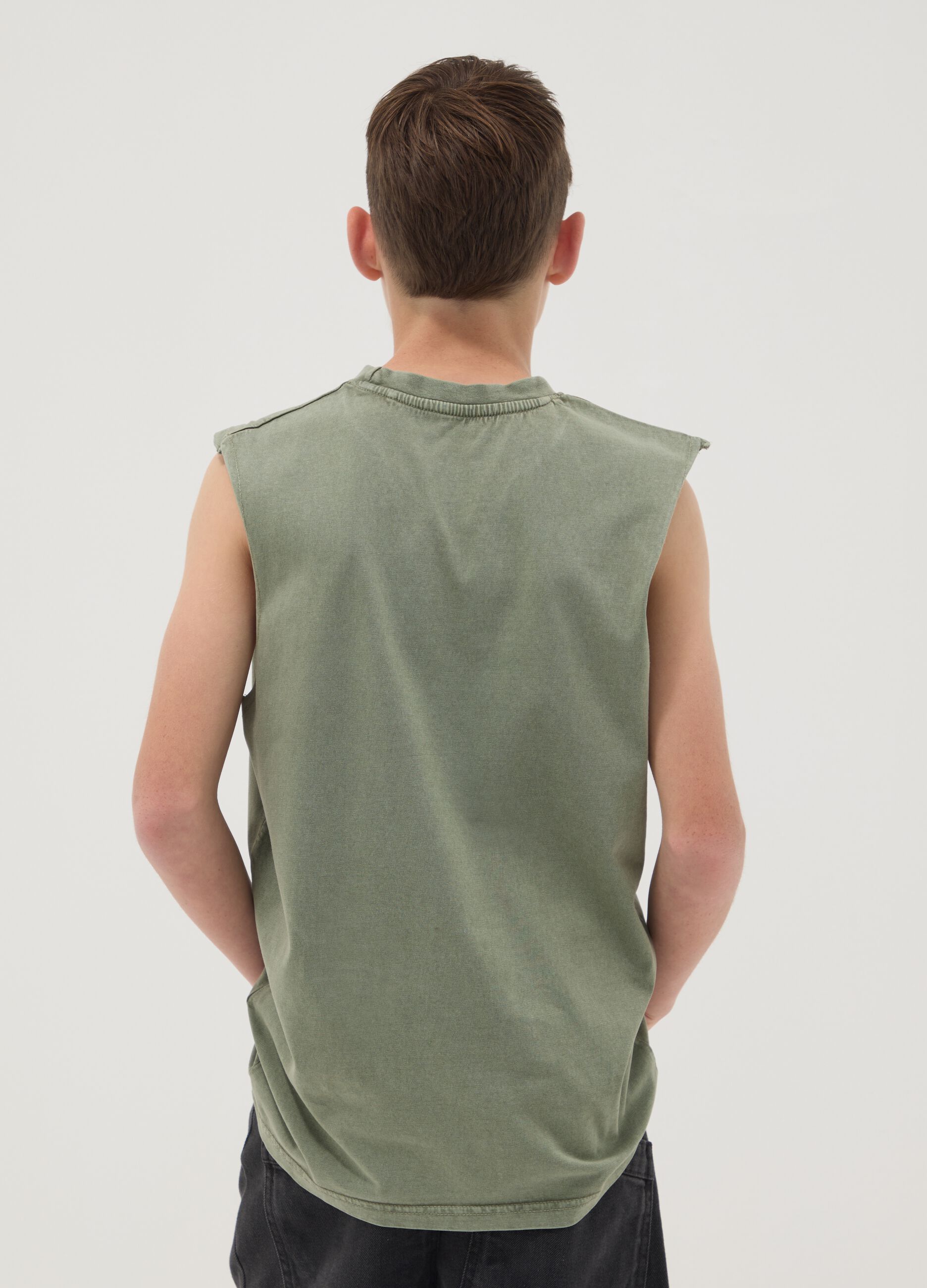 Green pure cotton vest top