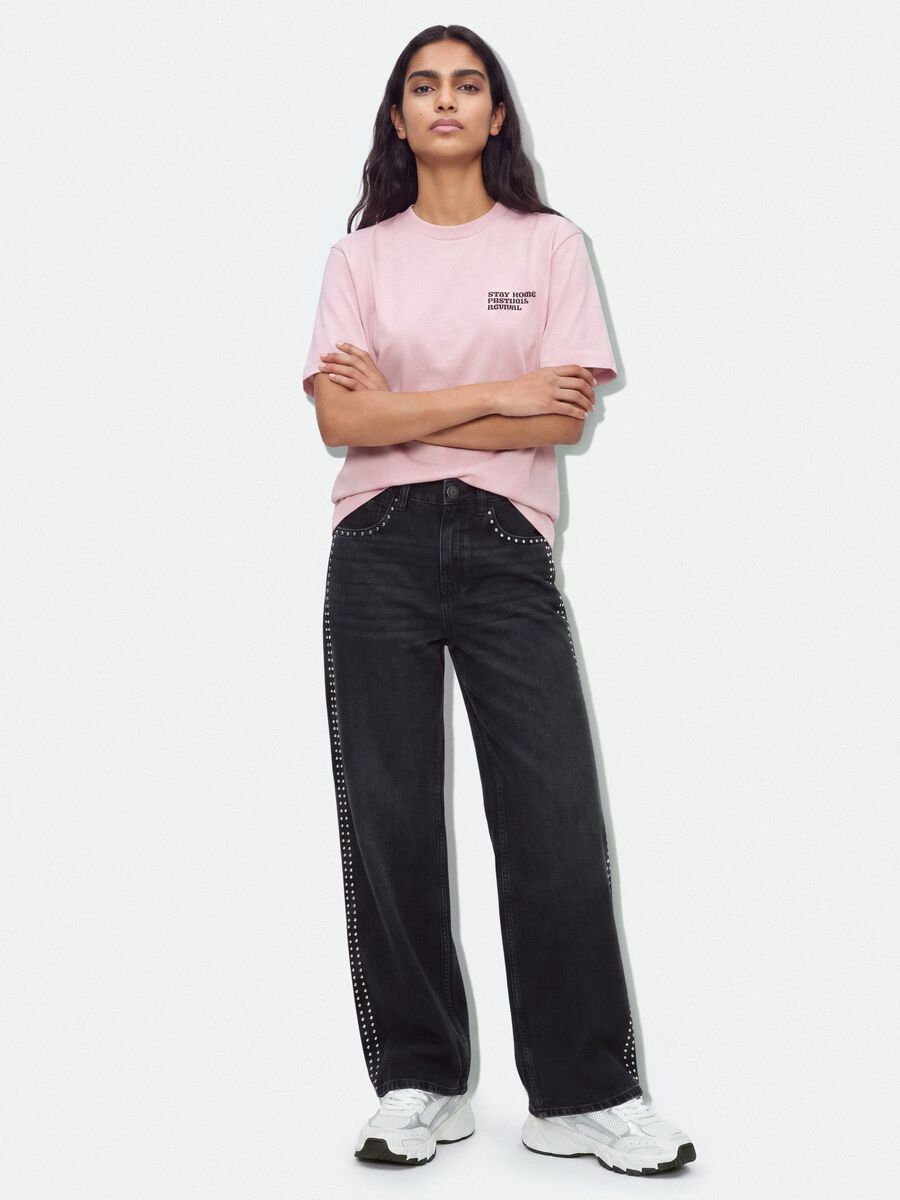 Pink relaxed-fit pure cotton T-shirt with print_1