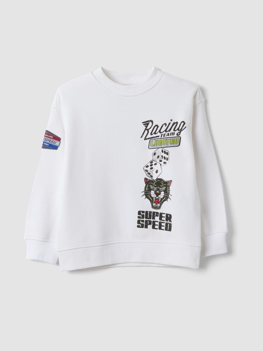 Sweatshirt branca em mistura de algod&atilde;o com gola redonda e estampado racing para menino_0