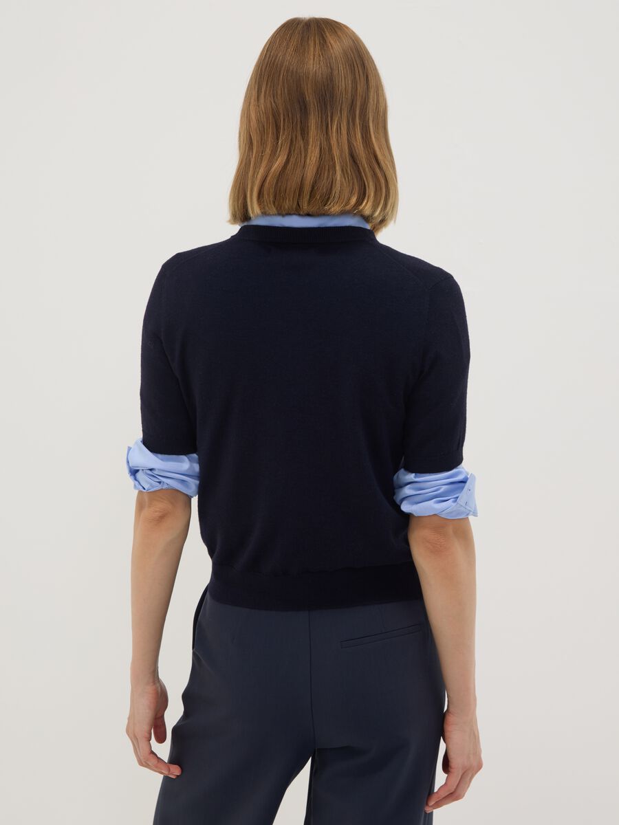 Navy wool-blend crew-neck short-sleeve jumper, regular fit_3
