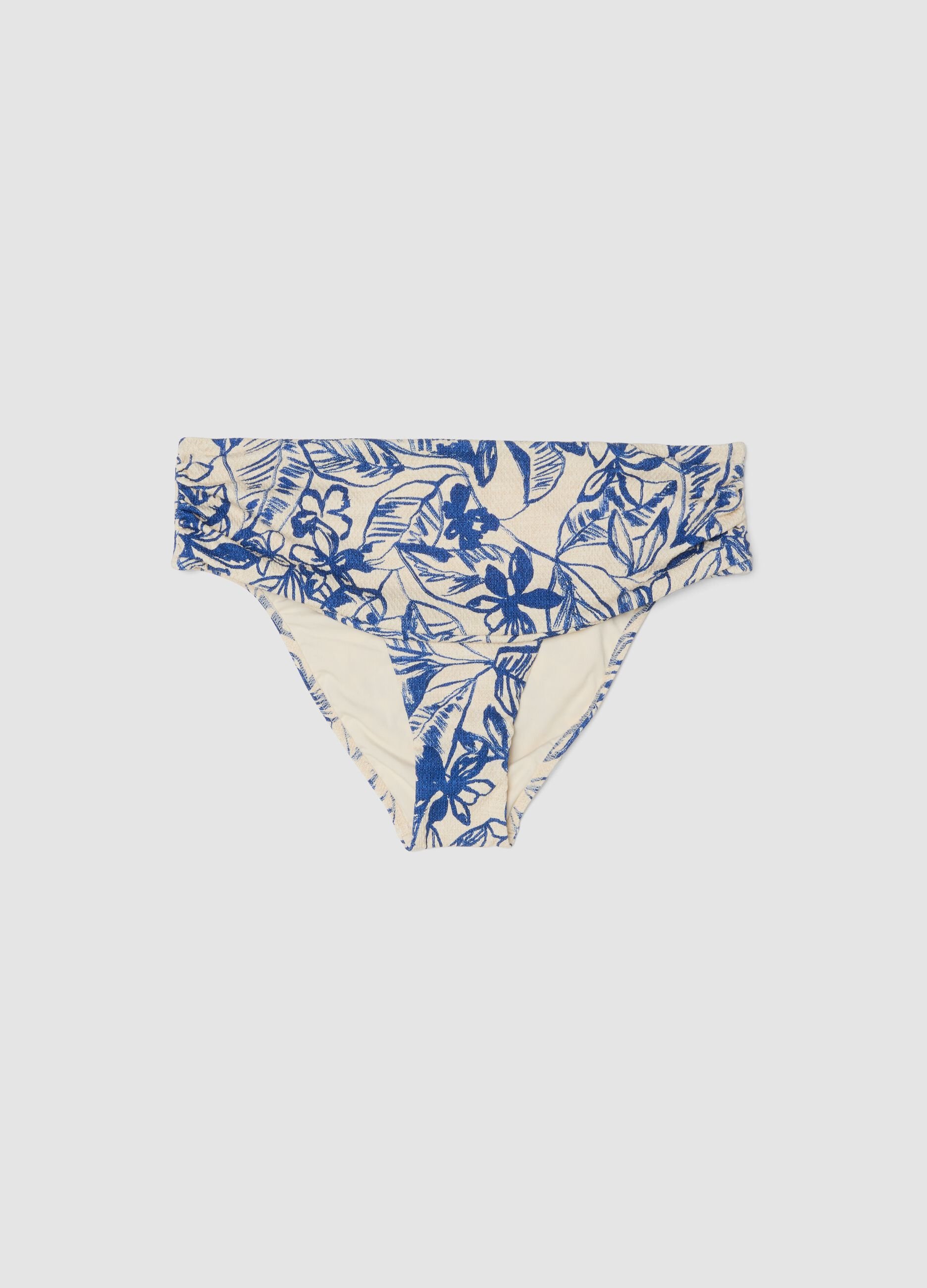 Blue and beige stretch bikini bottoms