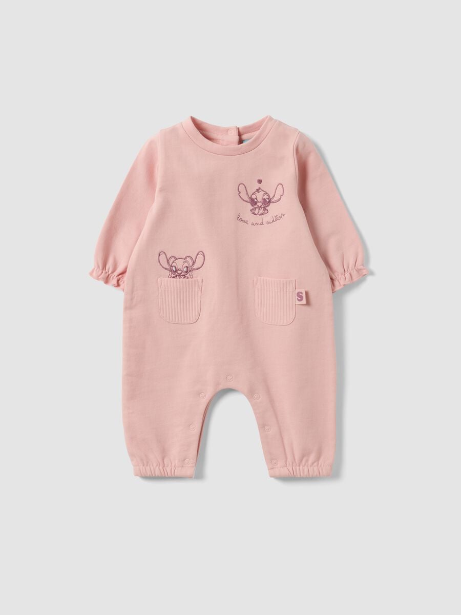 Pink organic cotton baby girl sleepsuit with Stitch print_0