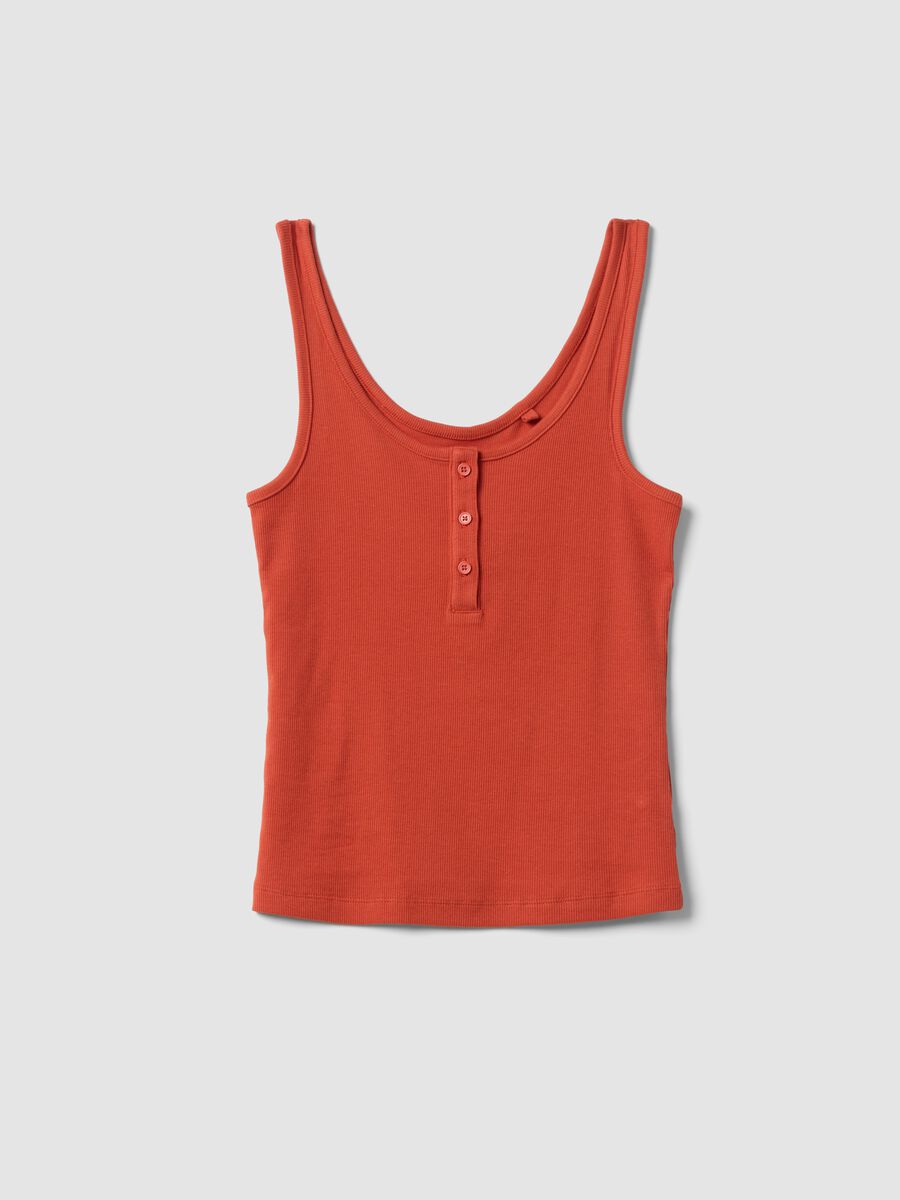 Red stretch cotton buttoned tank top, regular fit_4