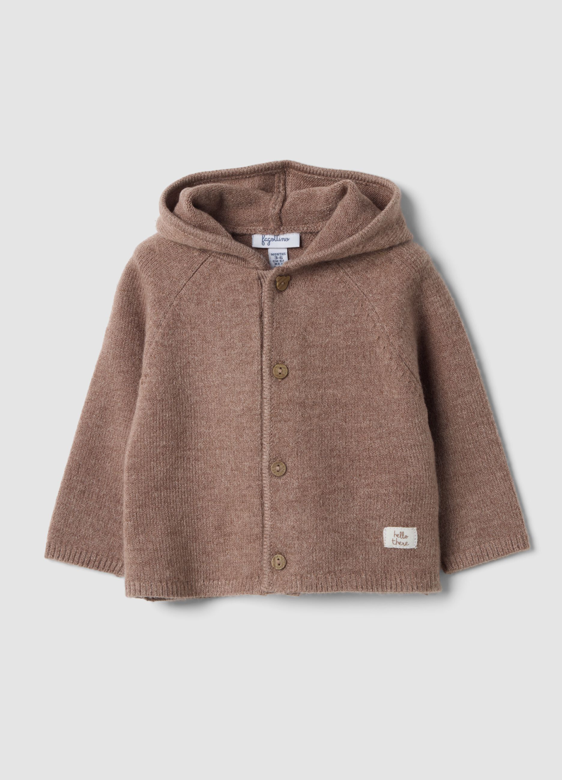 Braune Strickjacke mit Rundhalsausschnitt und Kapuze